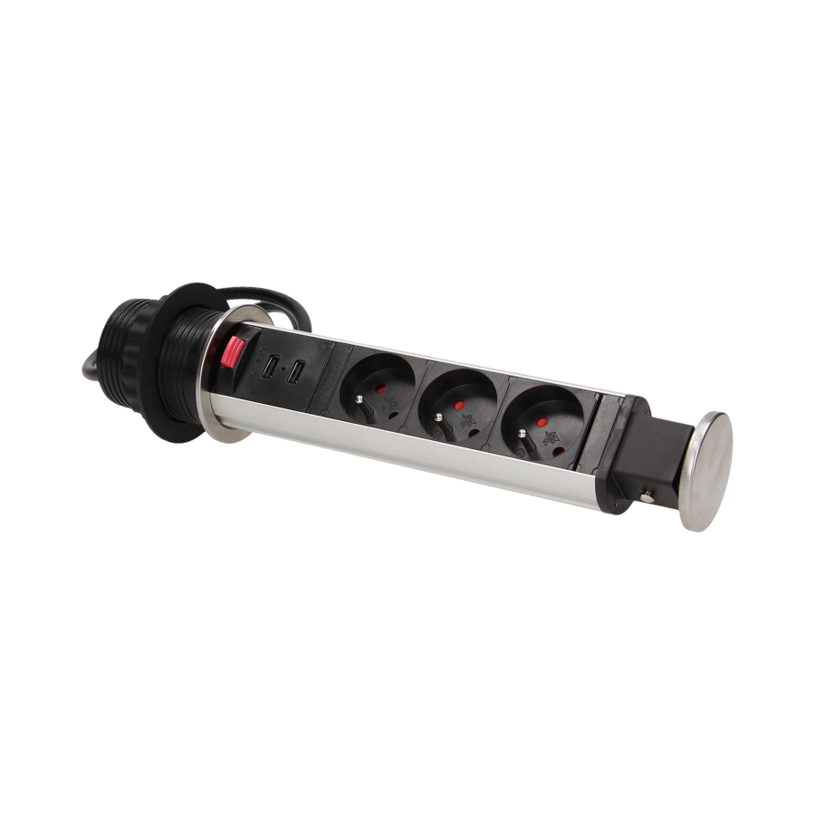 Pop up desk socket ?6cm with USB chargers and 1.8m cable, INOX