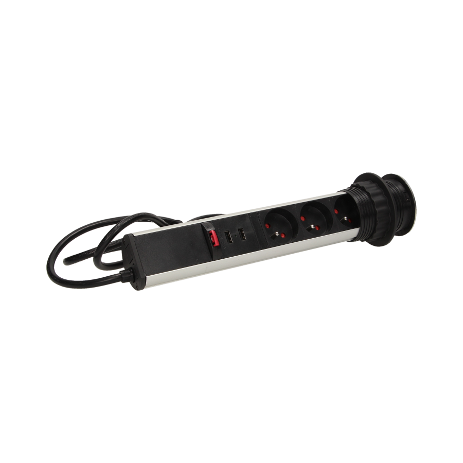 Pop up desk socket ?6cm with USB chargers and 1.8m cable, INOX