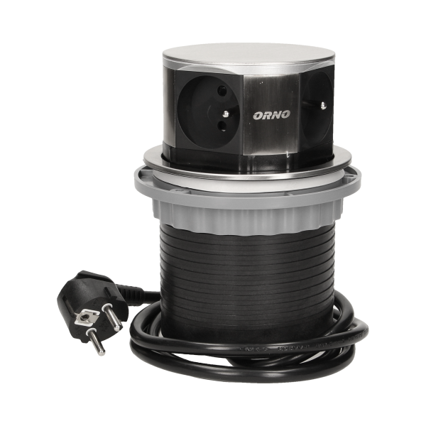 Flush-fitting furniture socket with 1.5m cable, INOX