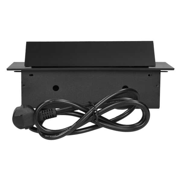 Recessed furniture socket with flat edge and 1.5m cable, 3x2P+E (Schuko), black