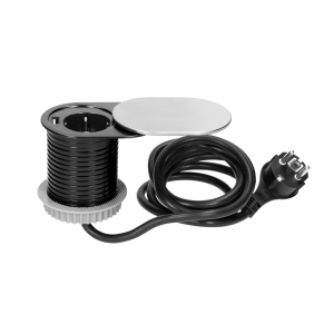 Flush-fitting furniture socket with sliding cover, USB charger and 1.9m cable