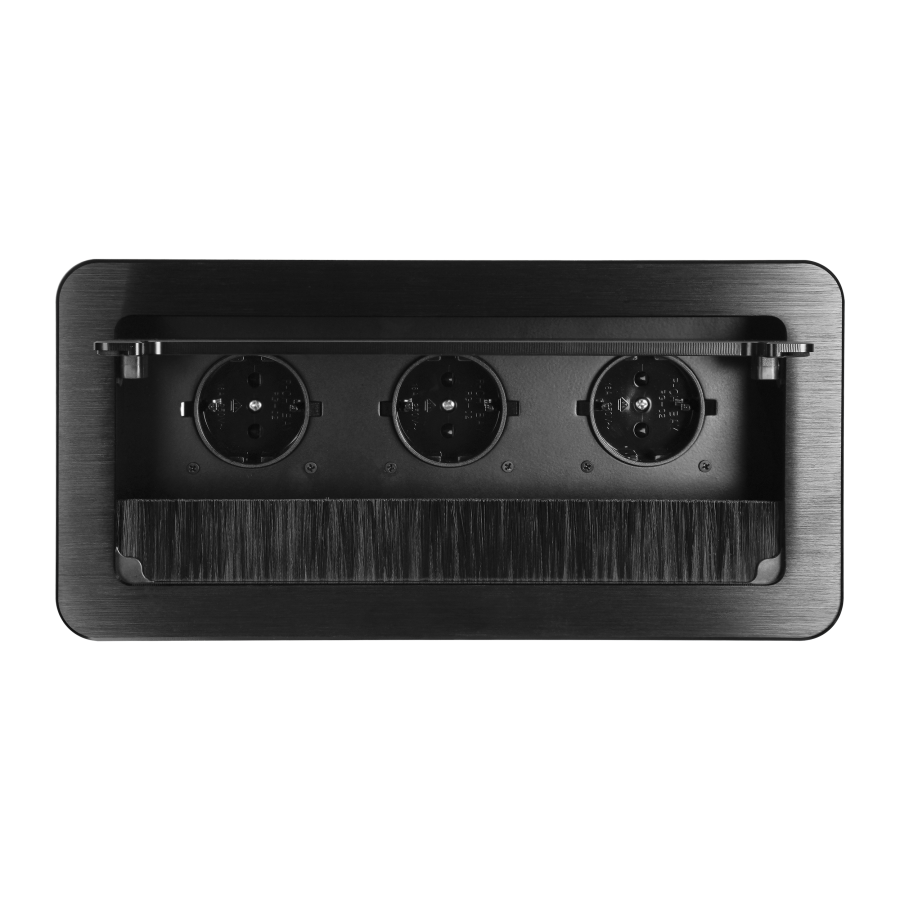 Flush-fitting furniture socket 3x2P+E with 1.5m cable and anti-dust brush, schuko