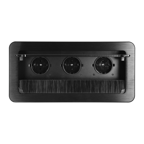 Flush-fitting furniture socket 3x2P+E with 1.5m cable and anti-dust brush, schuko