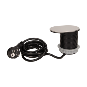 Gniazdo meblowe Ø6cm, wpuszczane w blat z przesuwną pokrywką, ładowarką USB i przewodem 1,9m, 1x2P+Z, 1xUSB (2,4A), 3x1mm²
