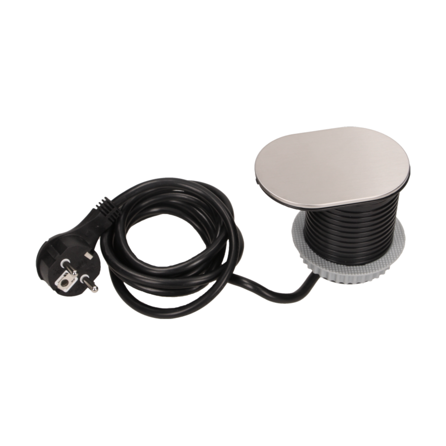 Flush-fitting furniture socket with sliding cover, USB charger and 1.9m cable