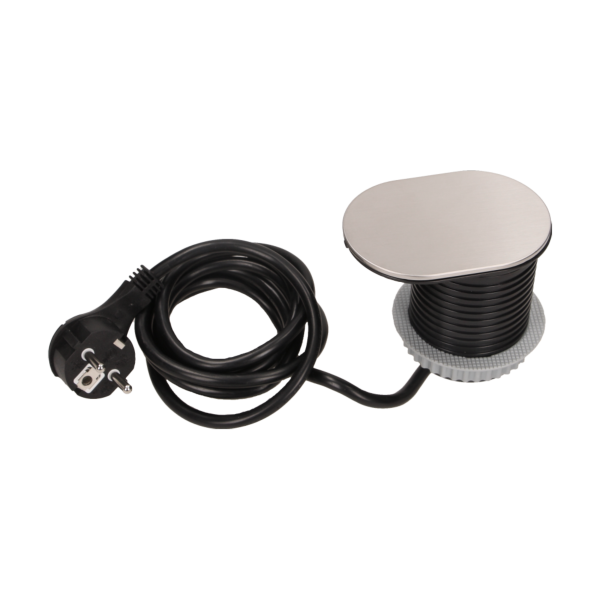 Flush-fitting furniture socket with sliding cover, USB charger and 1.9m cable