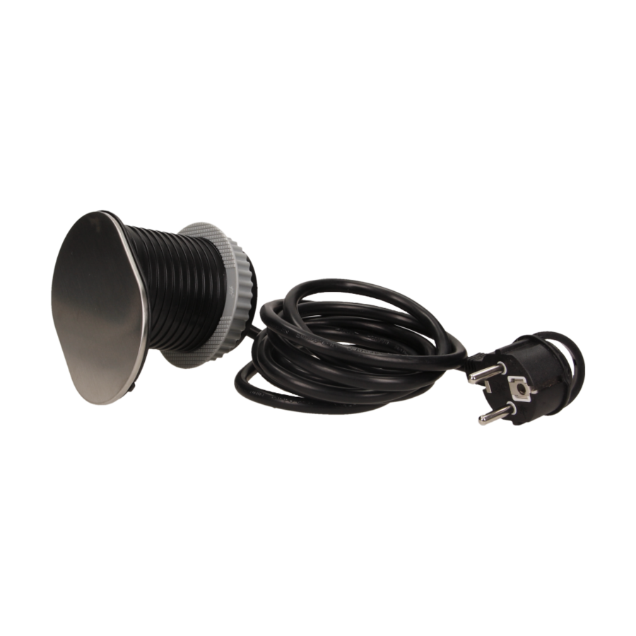 Gniazdo meblowe Ø6cm, wpuszczane w blat z przesuwną pokrywką, ładowarką USB i przewodem 1,9m, 1x2P+Z, 1xUSB (2,4A), 3x1mm²