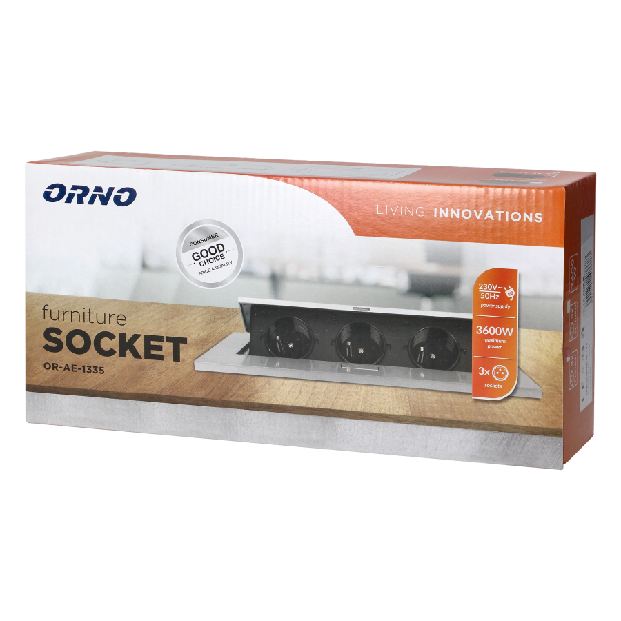 Gniazdo meblowe wpuszczane w blat z grubym rantem, 3x2P+Z, czarne