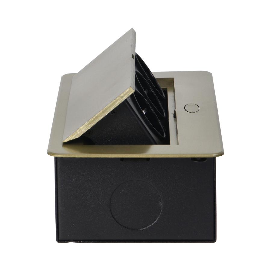 Recessed furniture sockets in housing with flat edge, 3x2P+E (Schuko), brass color, no cable included