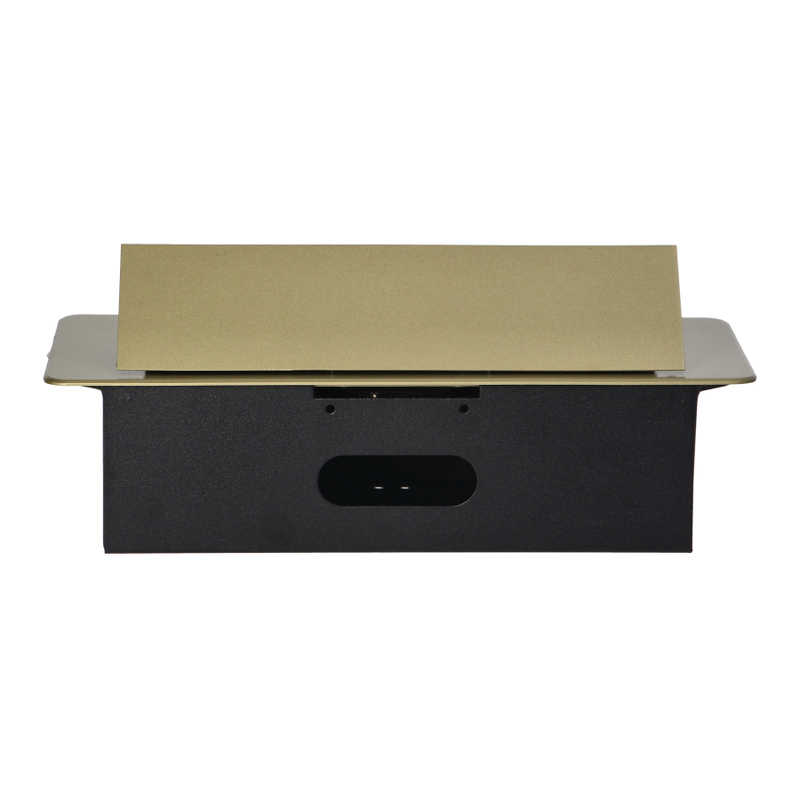 Recessed furniture sockets in housing with flat edge, 3x2P+E (Schuko), brass color, no cable included