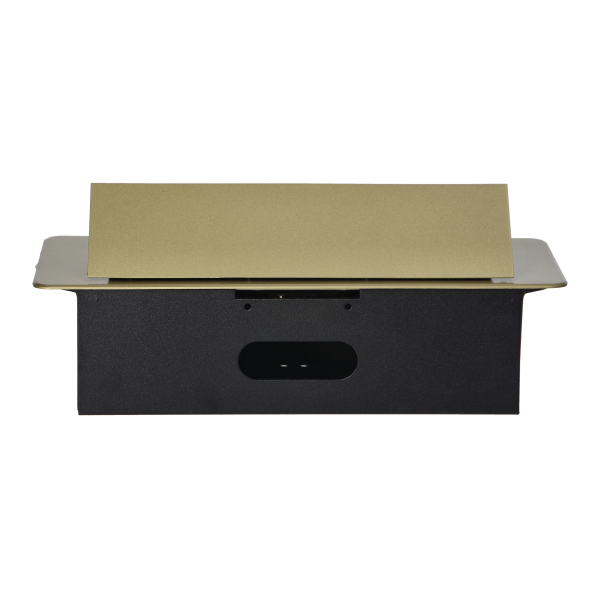 Recessed furniture sockets in housing with flat edge, 3x2P+E (Schuko), brass color, no cable included