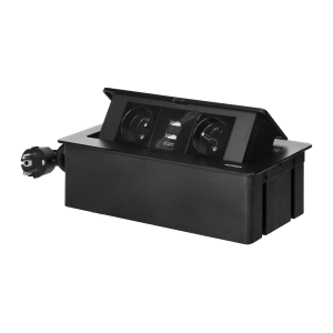 Gniazdo meblowe REDE, 2x2P+Z, 2xUSB z przewodem 1,5m, czarne