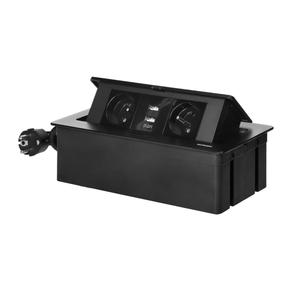 Set of furniture sockets REDE, 2x2P+E, 2xUSB with 1.5m cable, black