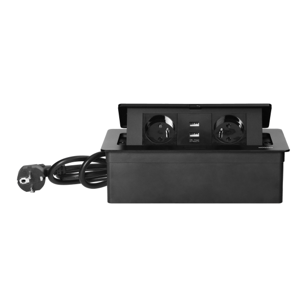 Gniazdo meblowe REDE, 2x2P+Z, 2xUSB z przewodem 1,5m, czarne