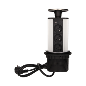 Gniazdo meblowe Ø10cm wysuwane z blatu z przewodem 1,8m, 3x2P+Z, INOX