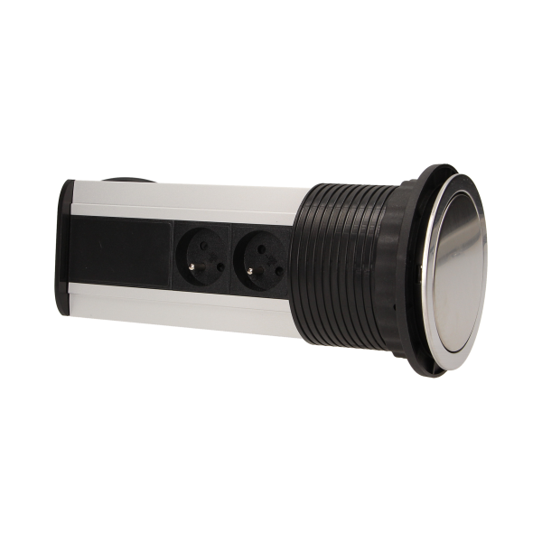 Gniazdo meblowe Ø10cm wysuwane z blatu z przewodem 1,8m, 3x2P+Z, INOX