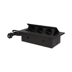 Gniazdo meblowe wpuszczane w blat z grubym rantem 3x2P+Z, przewód 1,5m 3x1,5mm², czarne
