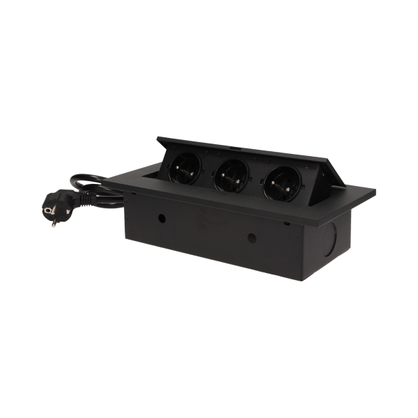 Flush-fitting furniture socket with 1.5m cable, black