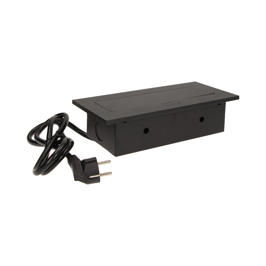 Flush-fitting furniture socket with 1.5m cable, black