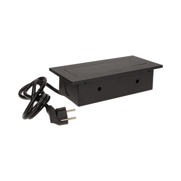 Flush-fitting furniture socket with 1.5m cable, black