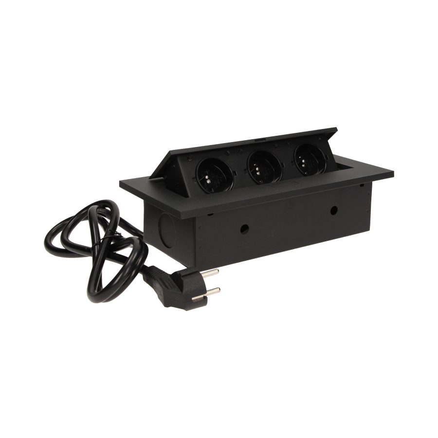 Flush-fitting furniture socket with 1.5m cable, black