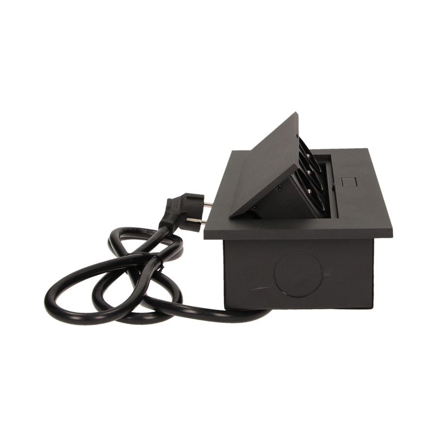 Flush-fitting furniture socket with 1.5m cable, black