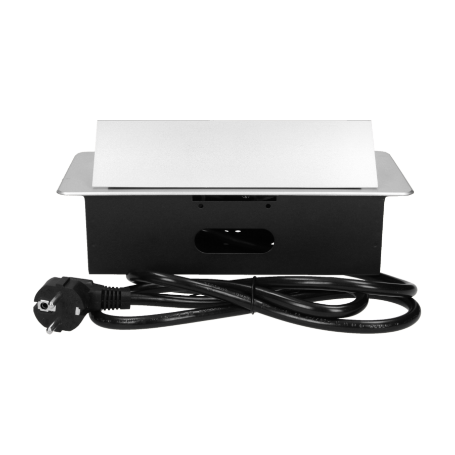 Recessed furniture sockets 3x2P+E with 3m cable, flat and milled edge, silver