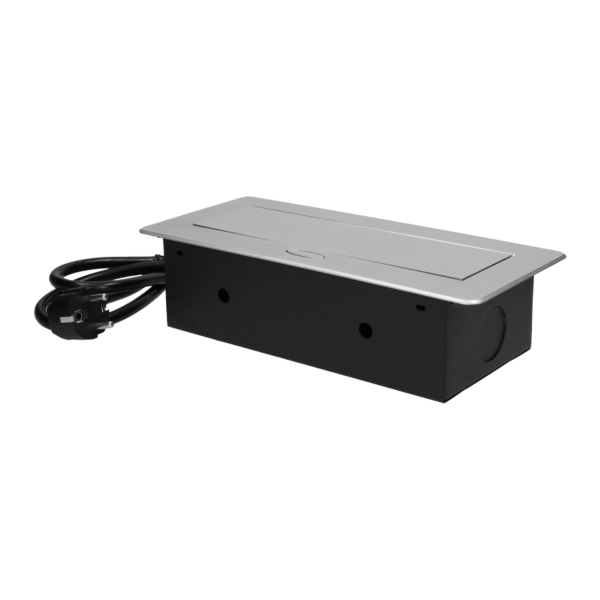 Recessed furniture sockets 3x2P+E with 3m cable, flat and milled edge, silver