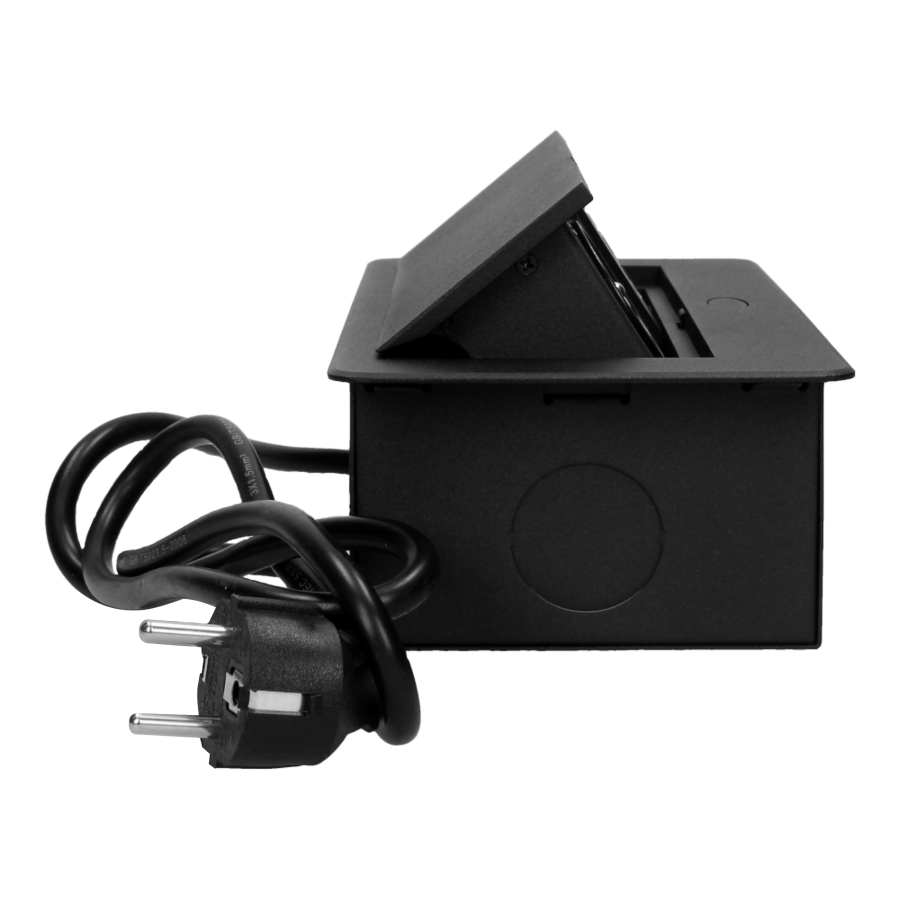 Recessed furniture sockets 2x2P+E with two USB chargers and 3m cable, flat and milled edge, black