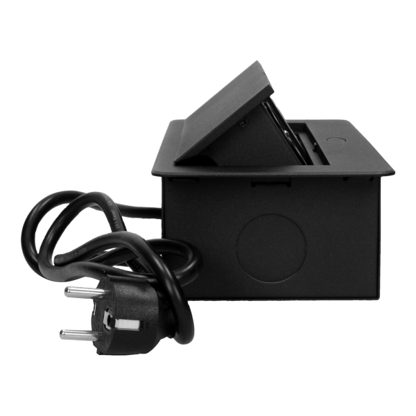 Recessed furniture sockets 2x2P+E with two USB chargers and 3m cable, flat and milled edge, black