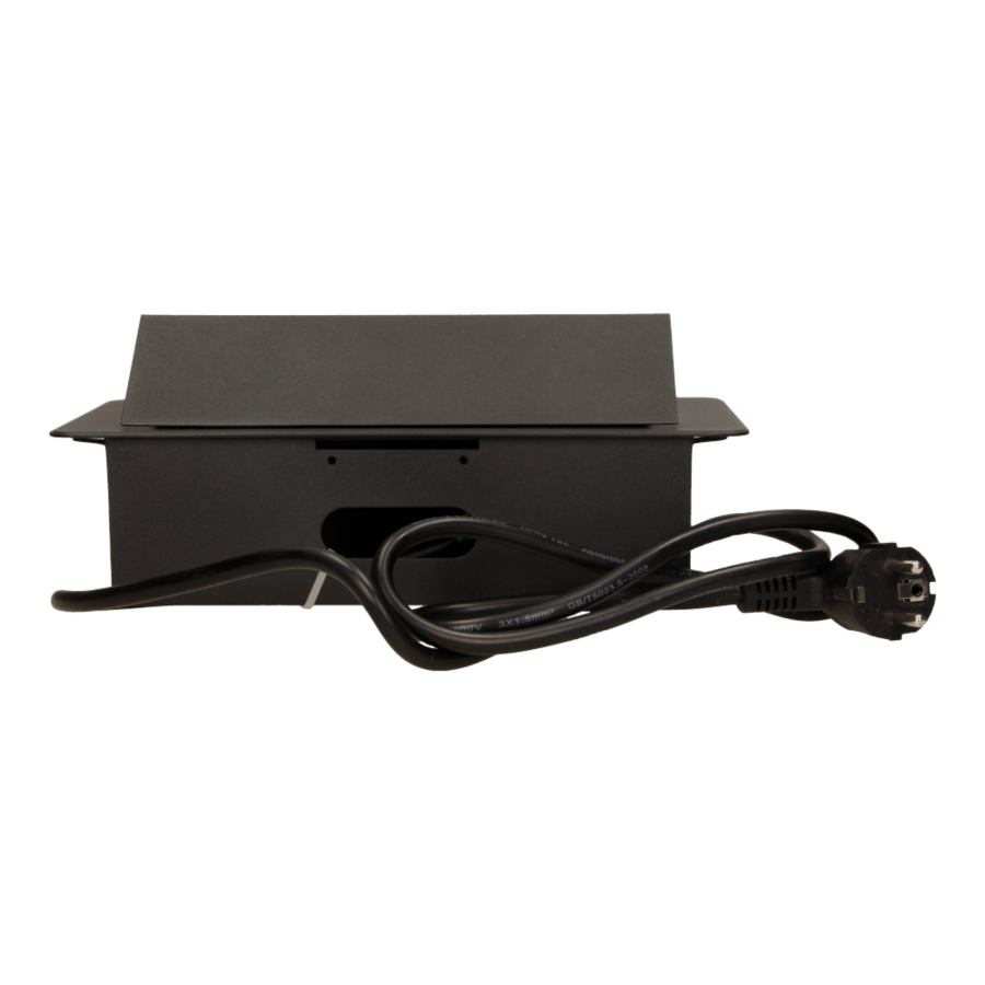 Gniazdo meblowe wpuszczane w blat z płaskim frezowanym rantem, ładowarką USB i przewodem 3m, 2x2P+Z, 2xUSB, czarne