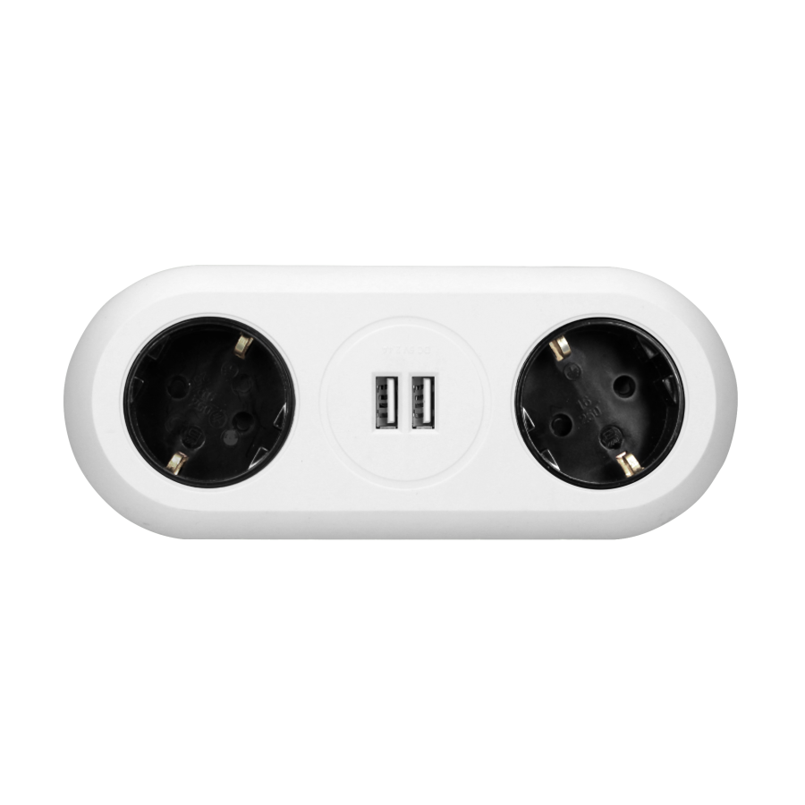 Desktop extension sockets with USB chargers and clamp holder, 2x2P+E (schuko), 2xUSB, 1.4m, white