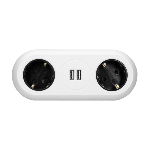 Desktop extension sockets with USB chargers and clamp holder, 2x2P+E (schuko), 2xUSB, 1.4m, white