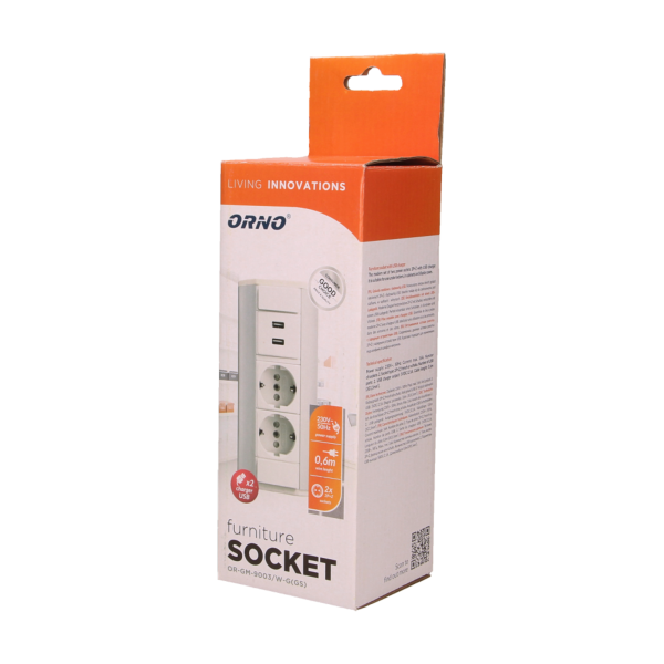 Furniture socket with USB charger, silver-white, schuko