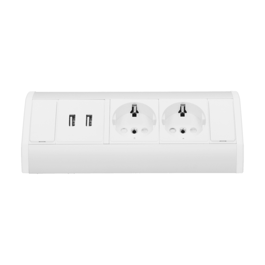 Gniazdo meblowe 2x2P+Z + USB, schuko, biało-srebrne