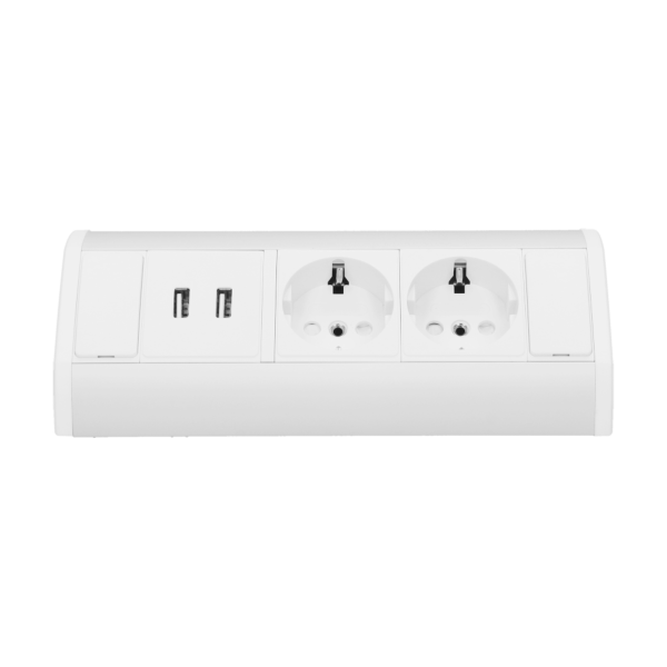 Gniazdo meblowe 2x2P+Z + USB, schuko, biało-srebrne