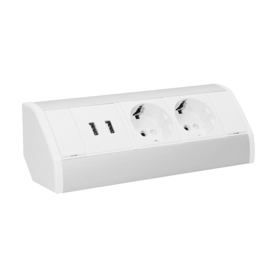 Furniture socket with USB charger, silver-white, schuko