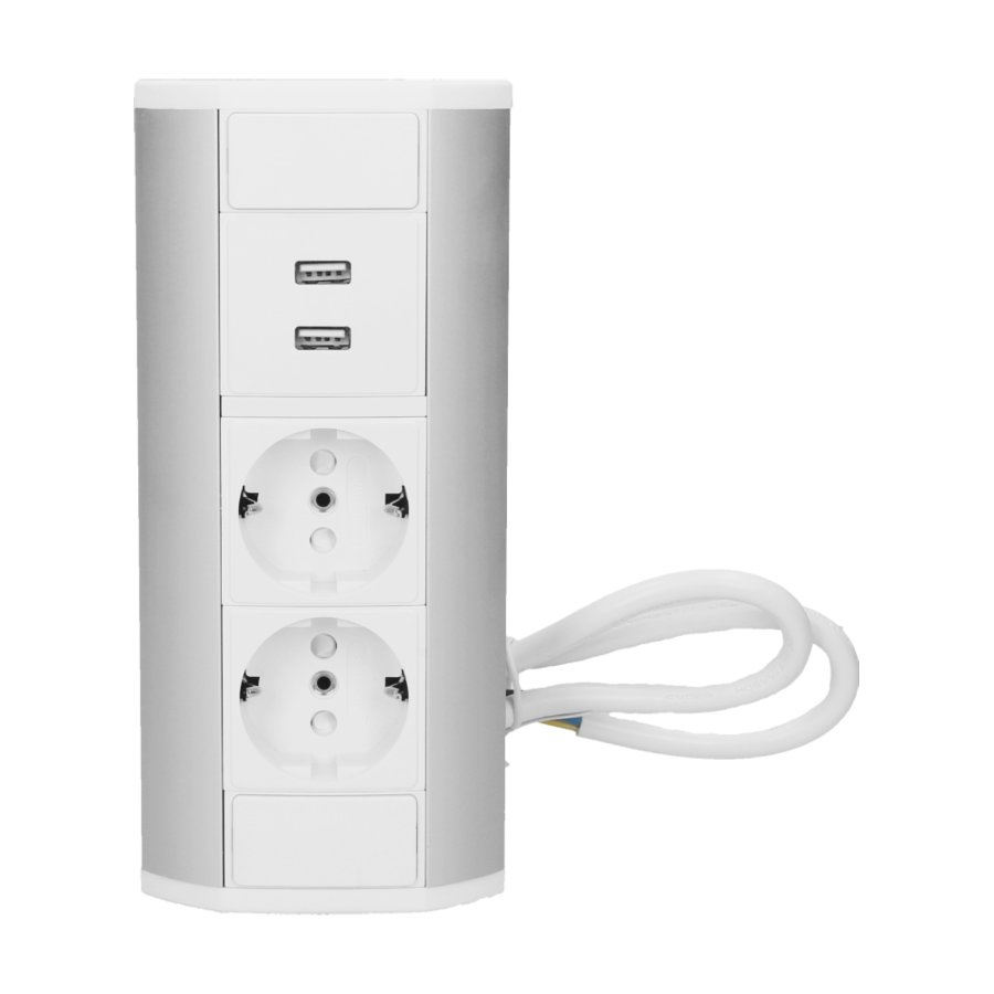 Furniture socket with USB charger, silver-white, schuko