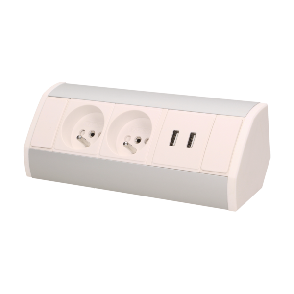 Furniture socket with USB charger, silver-white