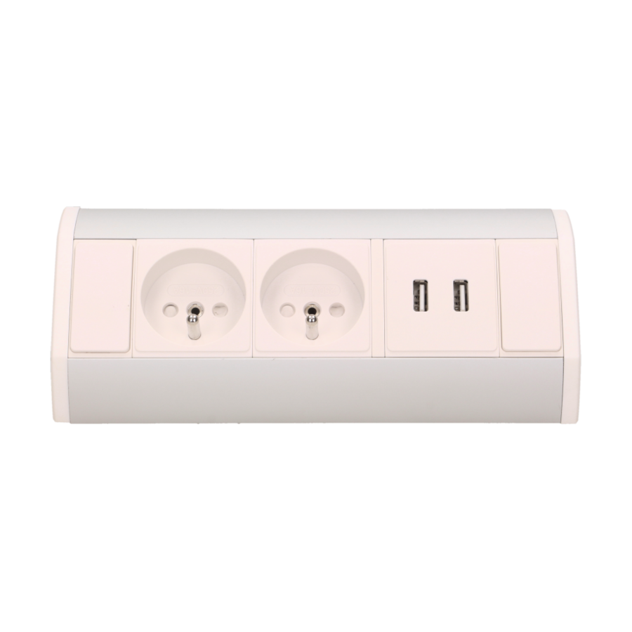 Furniture socket with USB charger, silver-white