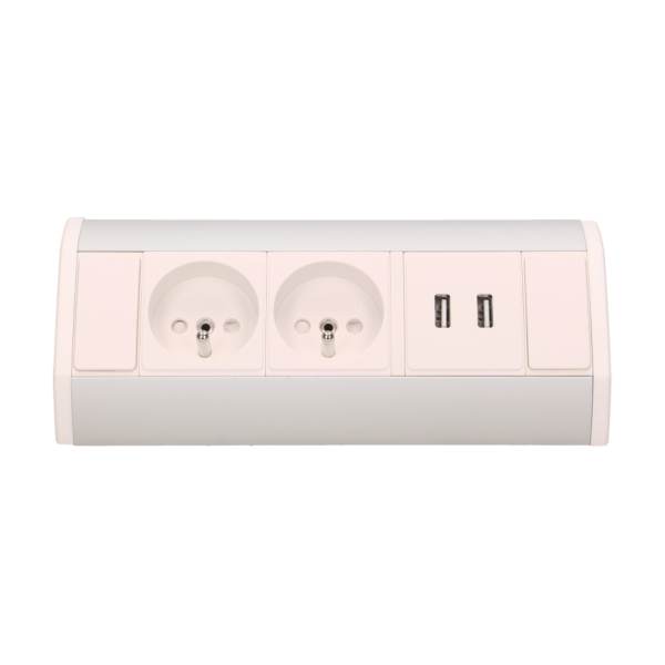 Gniazdo meblowe 2x2P+Z + USB, biało-srebrne