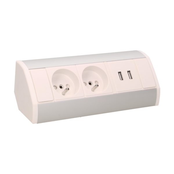 Gniazdo meblowe 2x2P+Z + USB, biało-srebrne