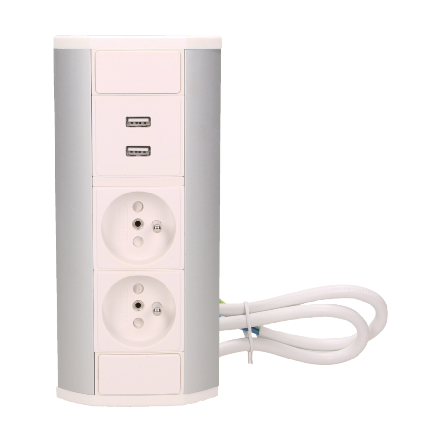 Furniture socket with USB charger, silver-white