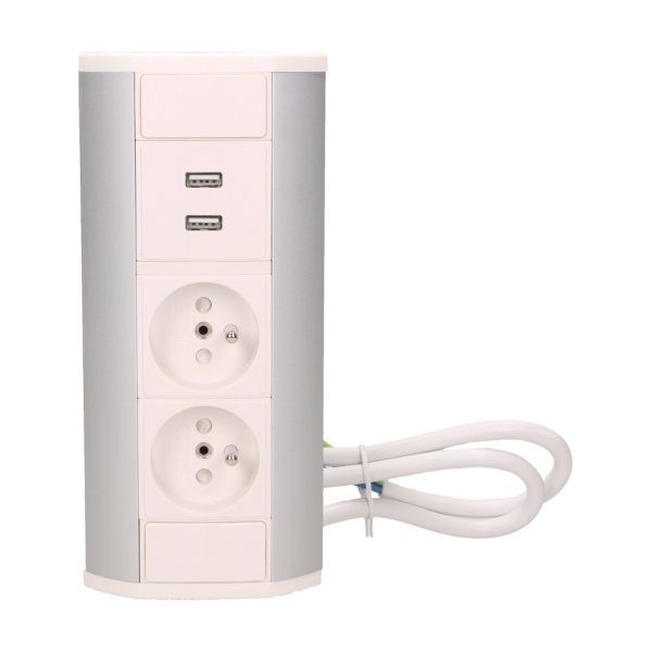 Furniture socket with USB charger, silver-white