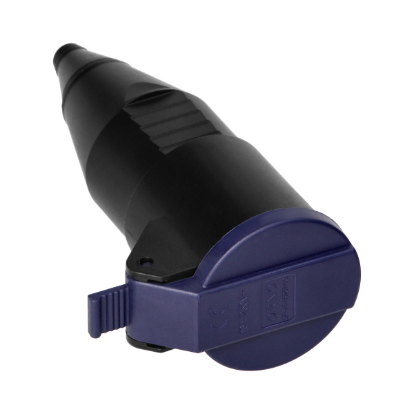 Workshop socket with a cover, 2P+E Schuko, black