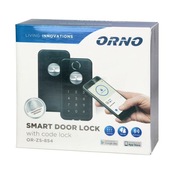 Smart door lock with fingerprint reader and code lock, IP44, short
