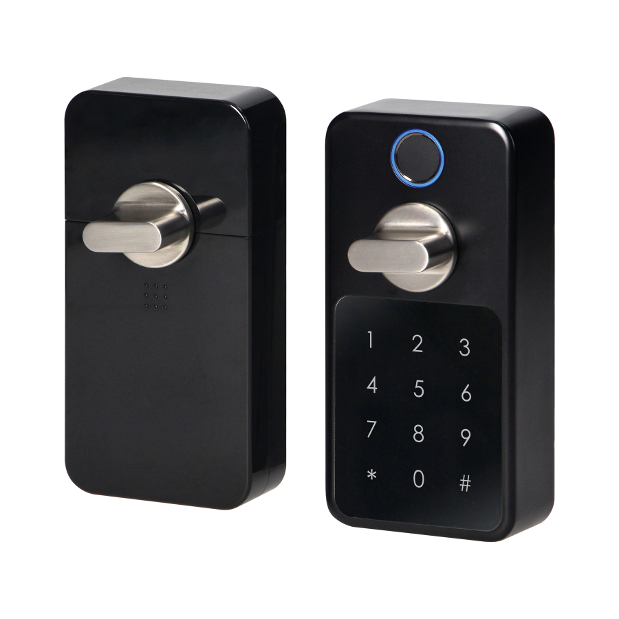 Smart door lock with fingerprint reader and code lock, IP44, short