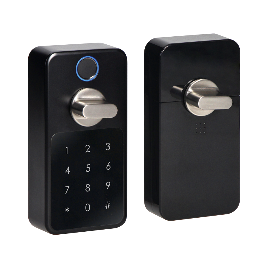 Smart door lock with fingerprint reader and code lock, IP44, short