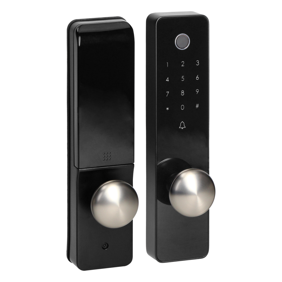 Smart door lock with fingerprint reader and code lock, IP44, long