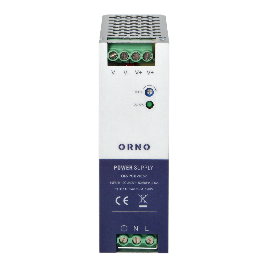 Industrial power supply for a DIN rail, 24VDC, 5A, 120W, metal housing